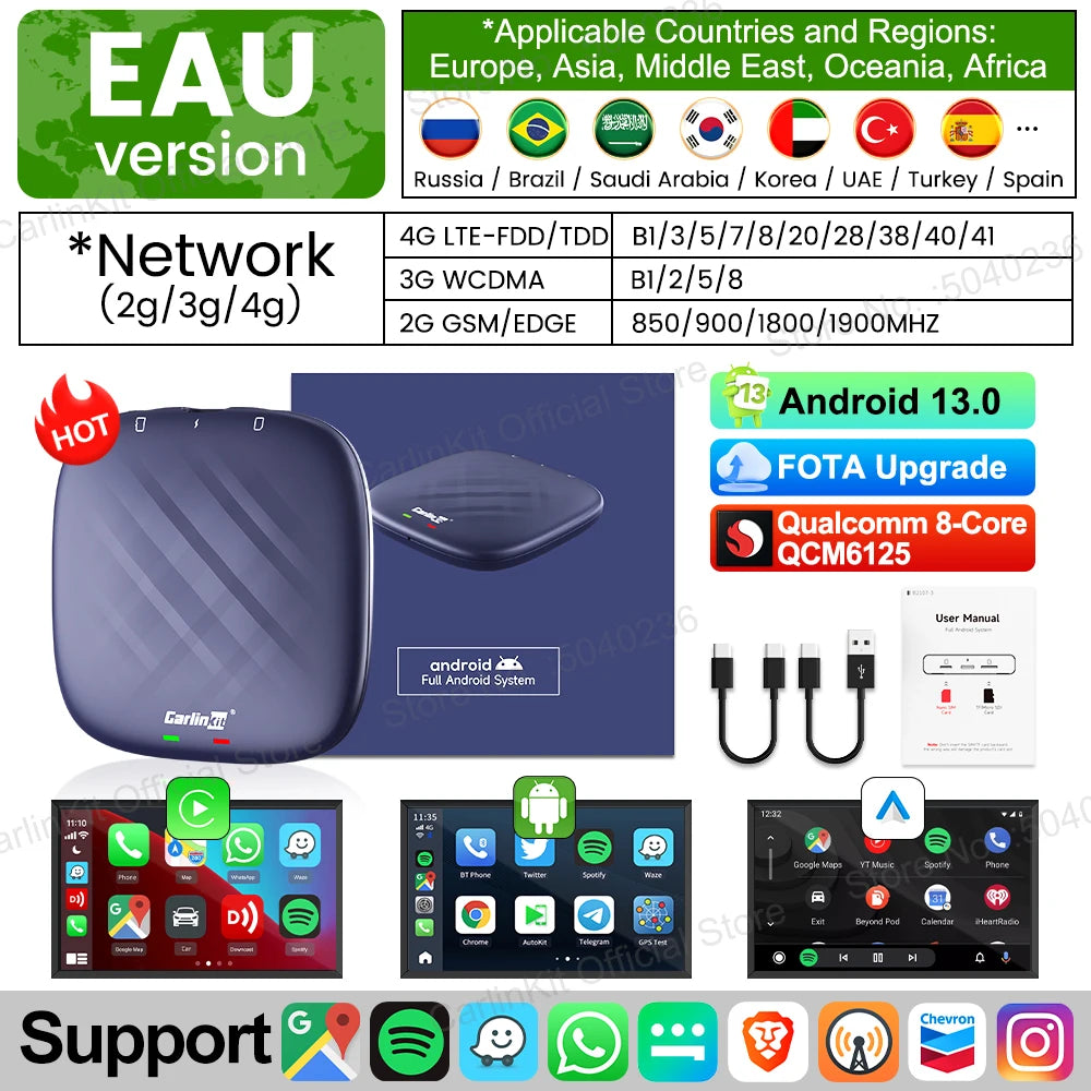 2025 NEW CarlinKit CarPlay Ai Box Qualcomm 8-Core Android 13 Wireless Carplay Android Auto Car Video TV Box WiFi SIM For Netflix