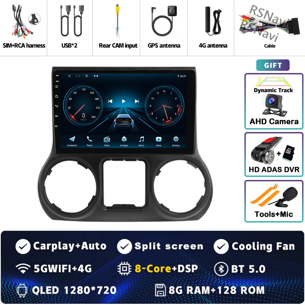 Android 14 Carplay Auto For Jeep Wrangler 3 JK 2015 2016 2017 Car Radio Player Multimedia srereo Navigation BT 4G WIFI DSP