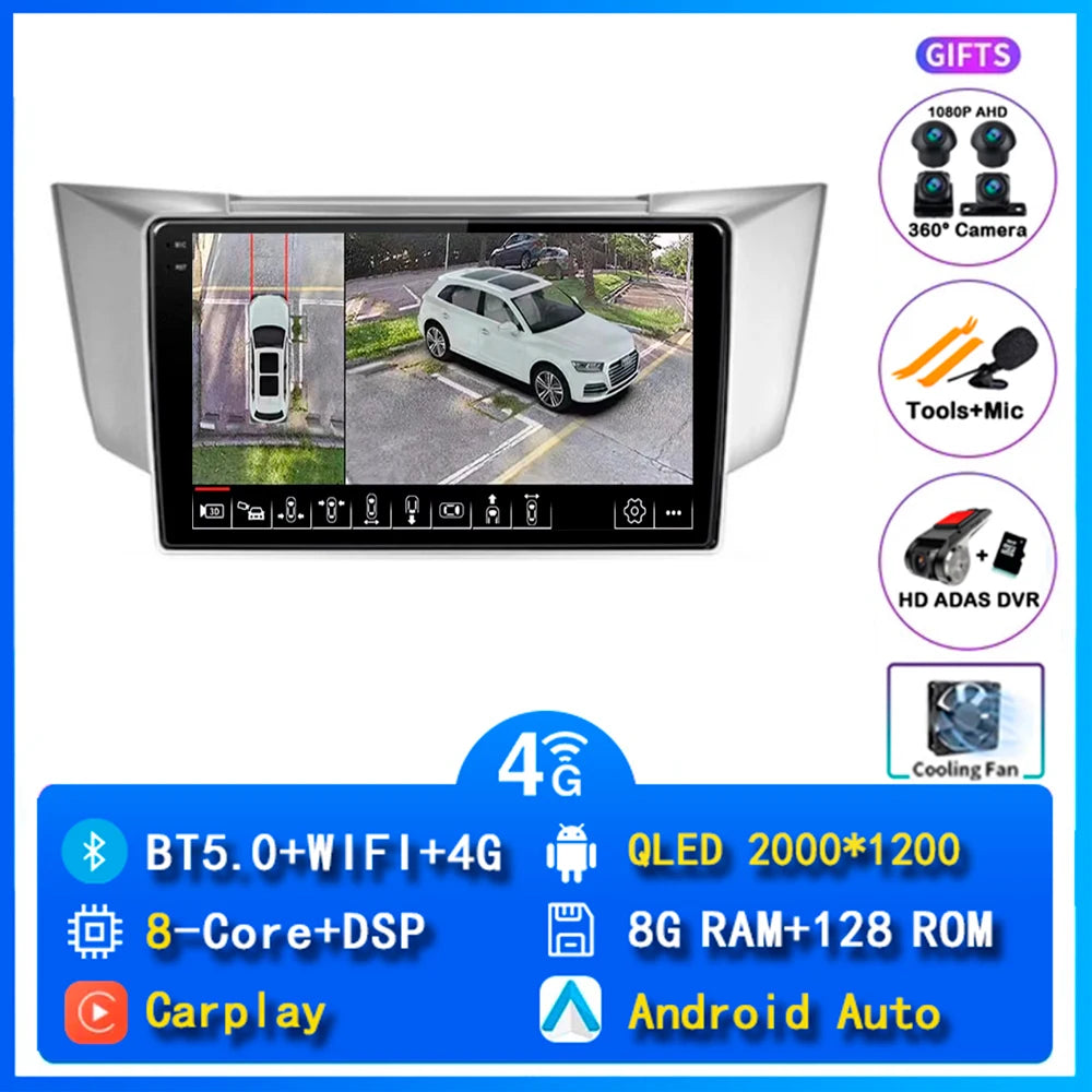 Android 14 wifi+4G Carplay AUTO Car Radio For Lexus RX300 RX330 RX350 RX400H 2003 -2009 Navigation GPS Player Stereo Multimedia