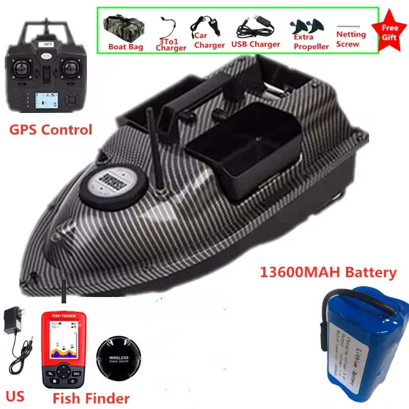 16 GPS Return Nesting Sonar Fish Finder RC Bait Boat 500M 2KG LCD Screen Waterproof Correction Yaw Remote Control Fishing Boat