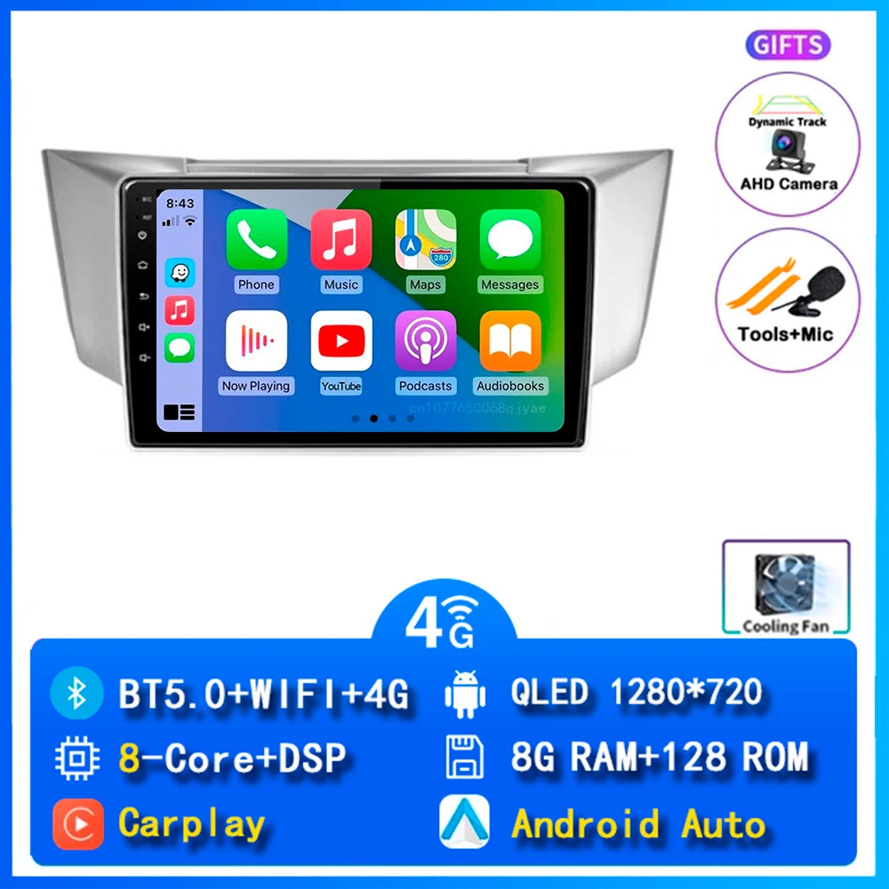 Android 14 wifi+4G Carplay AUTO Car Radio For Lexus RX300 RX330 RX350 RX400H 2003 -2009 Navigation GPS Player Stereo Multimedia