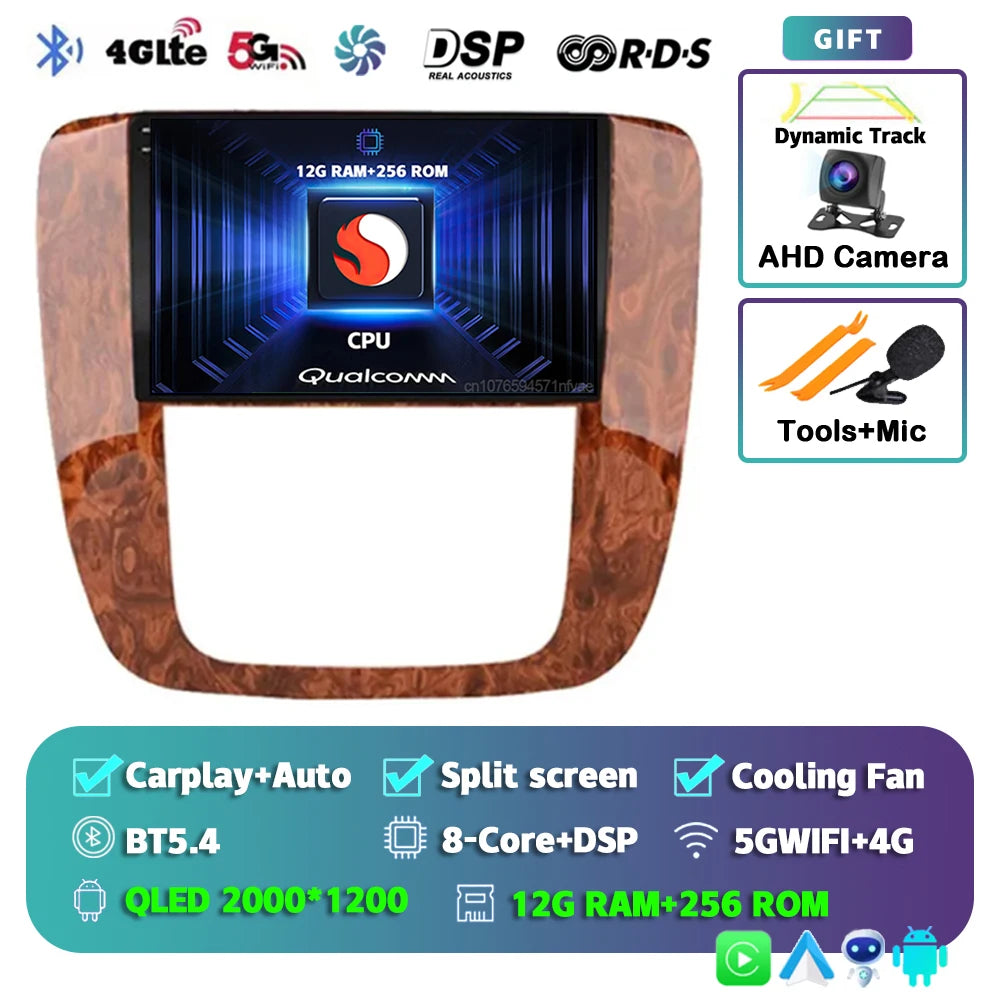 Android 14 Car Radio For GMC Yukon Chevrolet Tahoe Suburban 2008-2012 Carplay Multimedia Video Player Navigation Stereo 2 Din BT