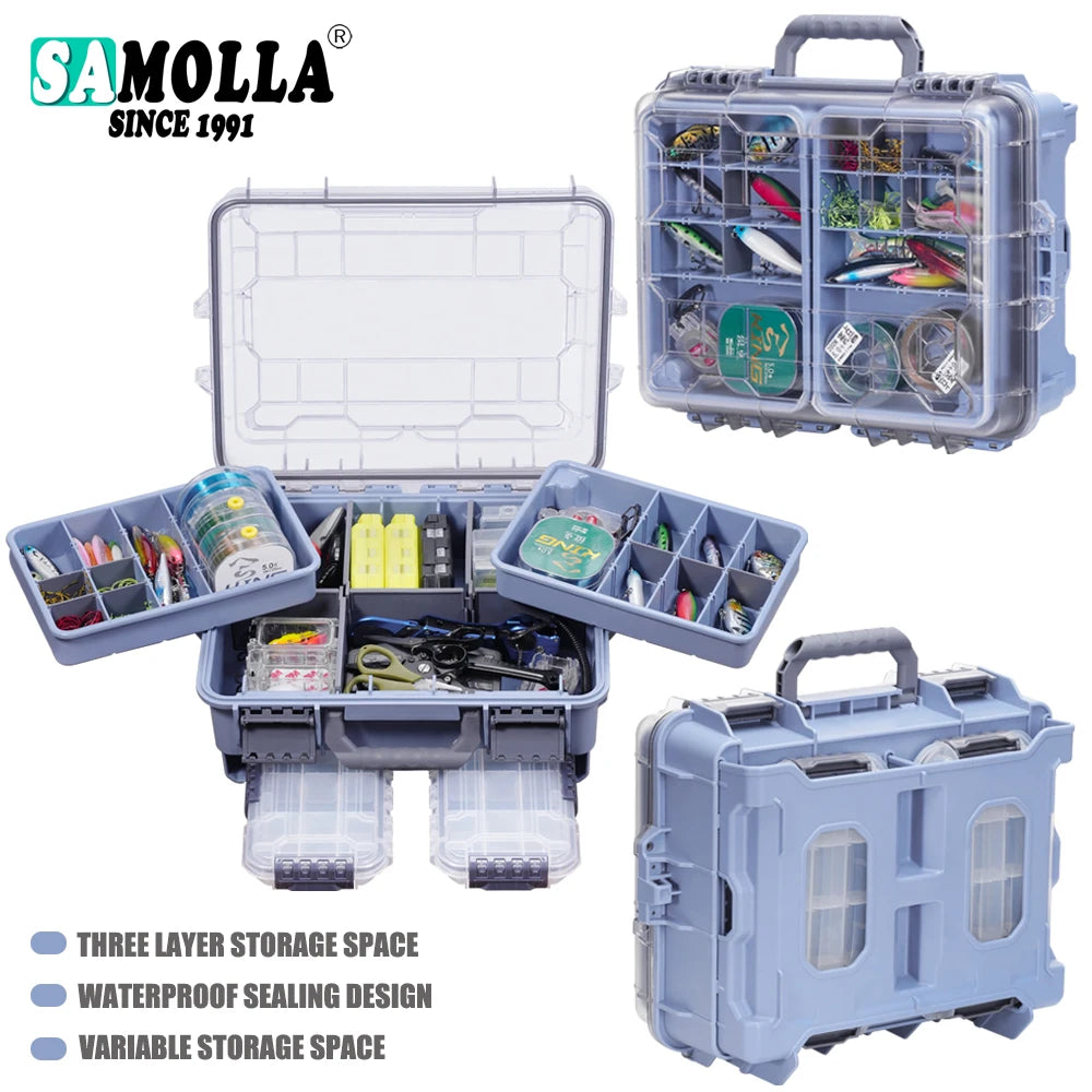 SAMOLLA Fishing Tackle Box Large Capacity Portable Multi-functional Waterproof Bait Accessories Outdoor Camping Storage Box