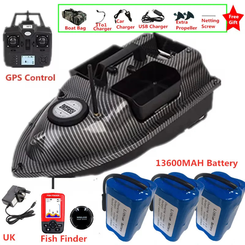 16 GPS Return Nesting Sonar Fish Finder RC Bait Boat 500M 2KG LCD Screen Waterproof Correction Yaw Remote Control Fishing Boat