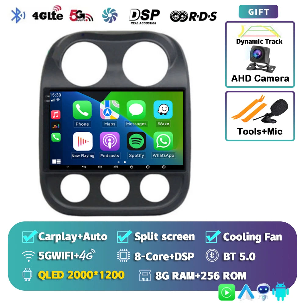 Android 14 For Jeep Compass Patriot 2010- 2016 2K QLED Android Car Radio Multimedia Video Player GPS AI Voice CarPlay Head Unit