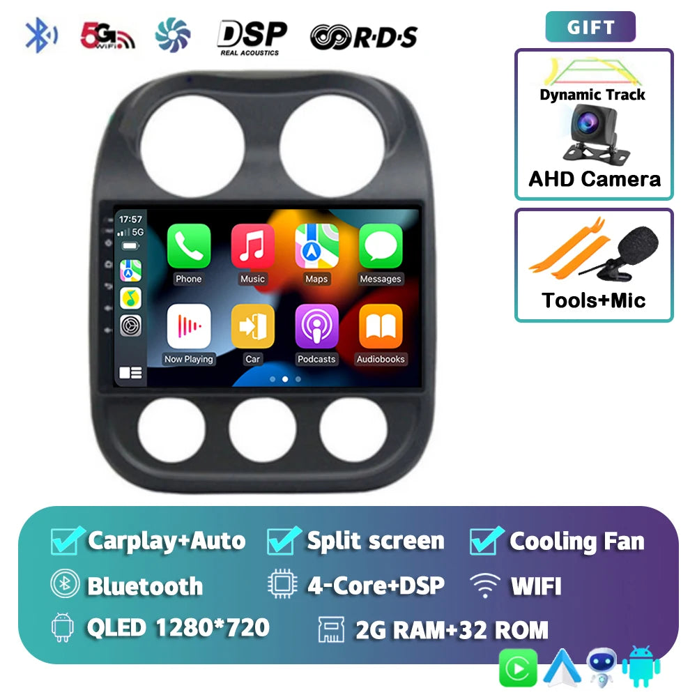 Android 14 For Jeep Compass Patriot 2010- 2016 2K QLED Android Car Radio Multimedia Video Player GPS AI Voice CarPlay Head Unit
