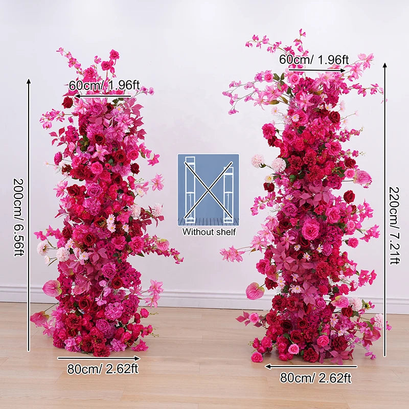 Hot Pink Rose Palm Orchid Aisle Floral Arrangement Wedding Backdrop KT Board Decor Hang Flower Row Banquet Window Display H8919