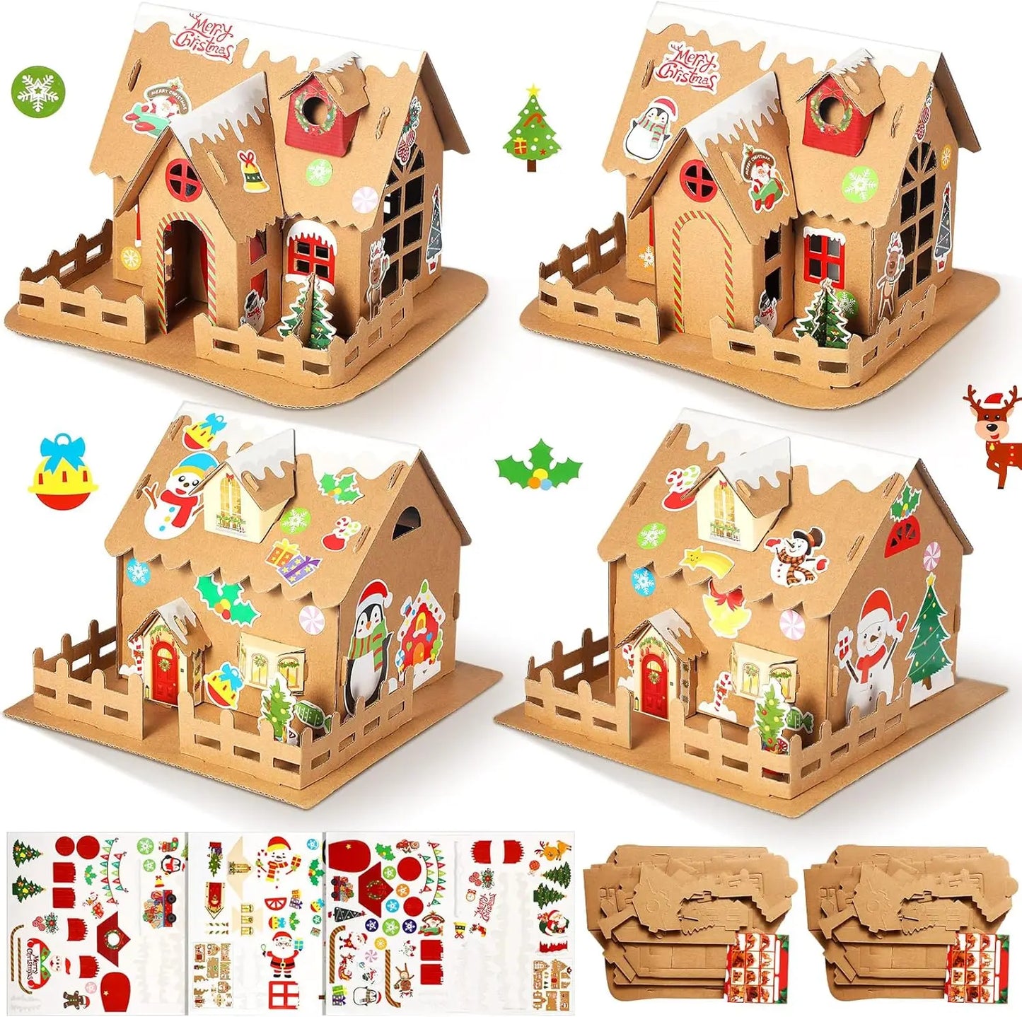 Yunsailing Christmas Gingerbread House Kit Cardboard Christmas ay Fun Game Party Decorating Playtime(12 Sets)