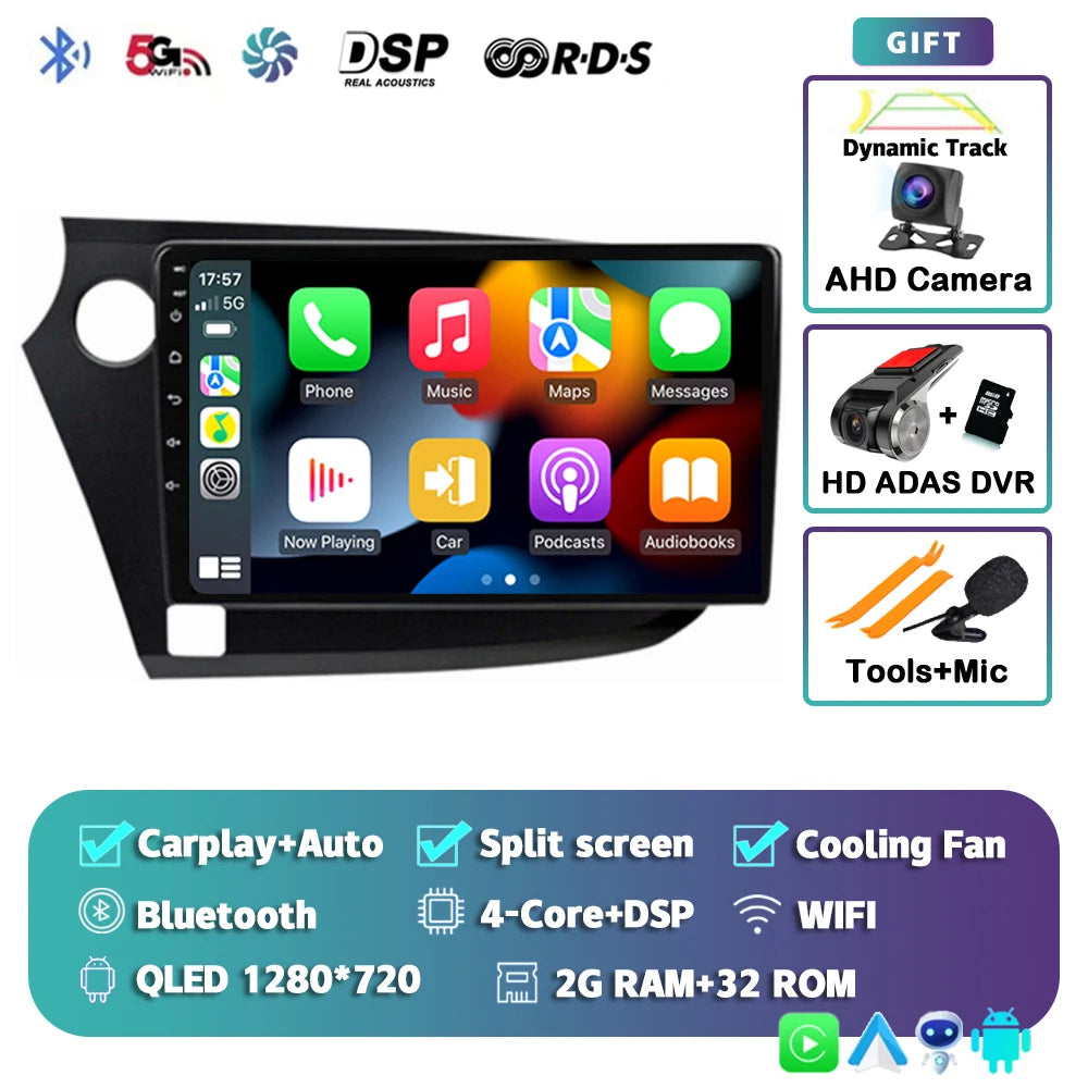 Android 14 Carplay Auto Car Radio Multimedia Player For HONDA INSIGHT 2009-2014 Navigation Autoradio GPS Stereo 2din Head Unit
