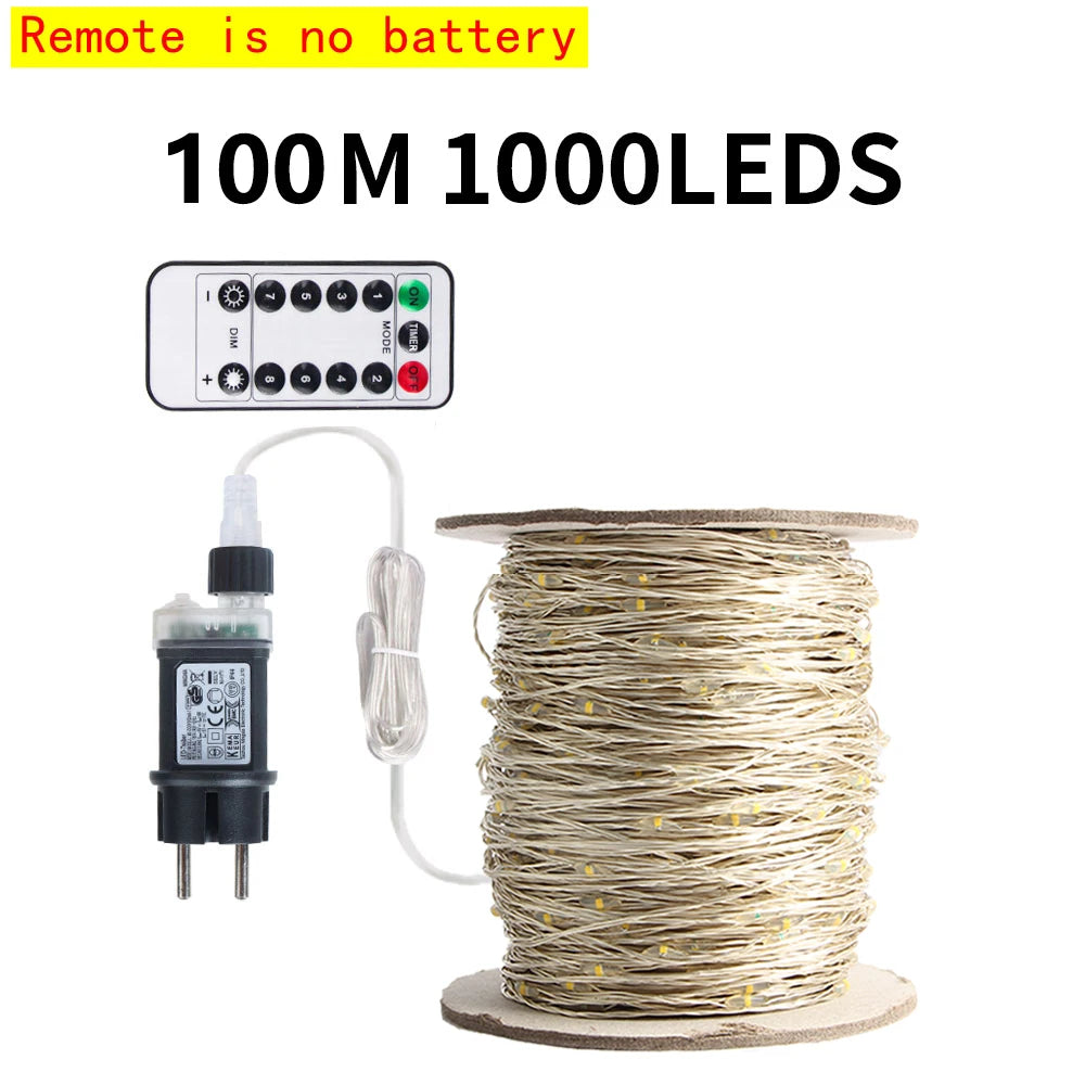 10M-200M LED String Lights Street Fairy Lights Christmas Lights Tree Garland For Outdoor Home Party New Year Wedding Decoration