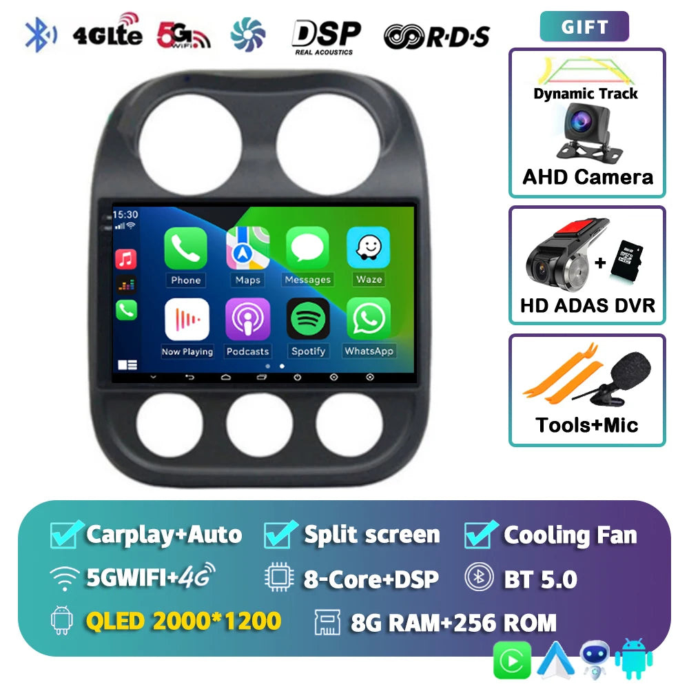 Android 14 For Jeep Compass Patriot 2010- 2016 2K QLED Android Car Radio Multimedia Video Player GPS AI Voice CarPlay Head Unit