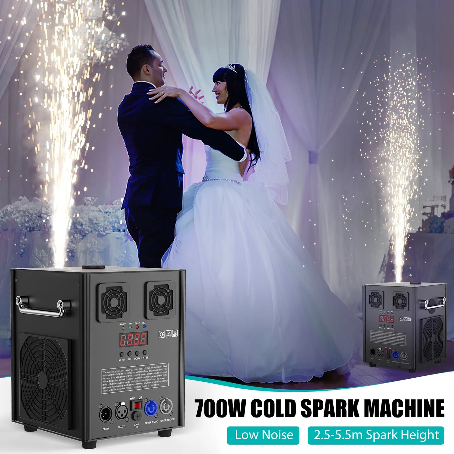 Yiflamefly 4Pcs 700W Pyrotechnics Machines Cold Spark Fireworks Machine Dmx512 With Remote Control for Party Christmas Wedding