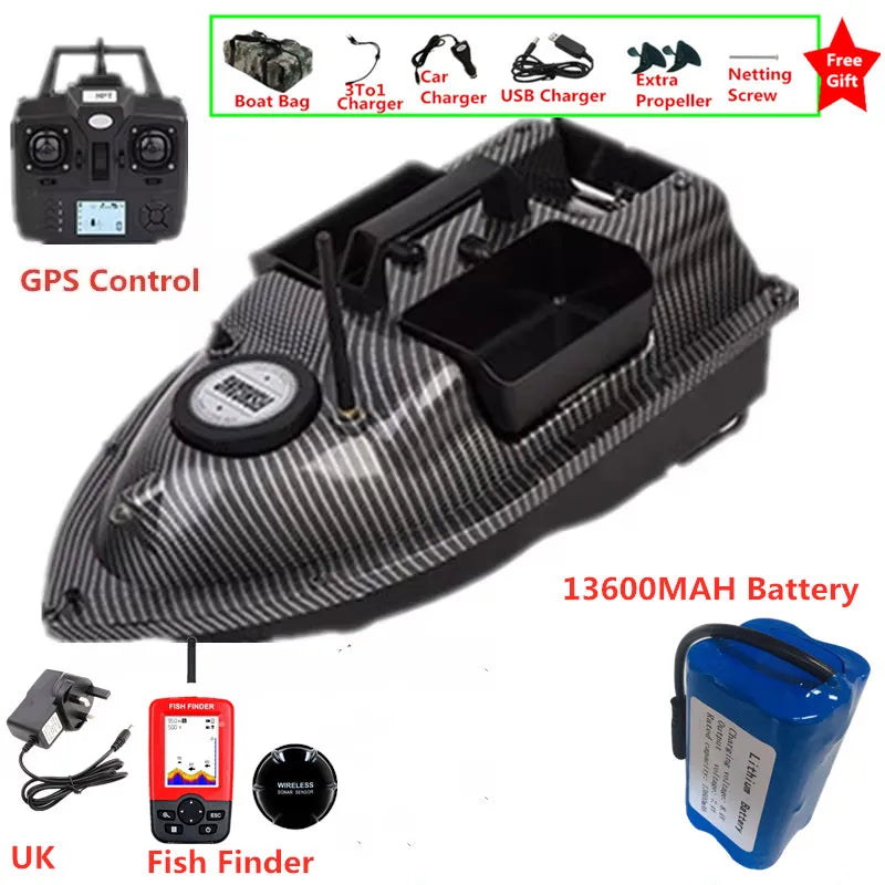 16 GPS Return Nesting Sonar Fish Finder RC Bait Boat 500M 2KG LCD Screen Waterproof Correction Yaw Remote Control Fishing Boat