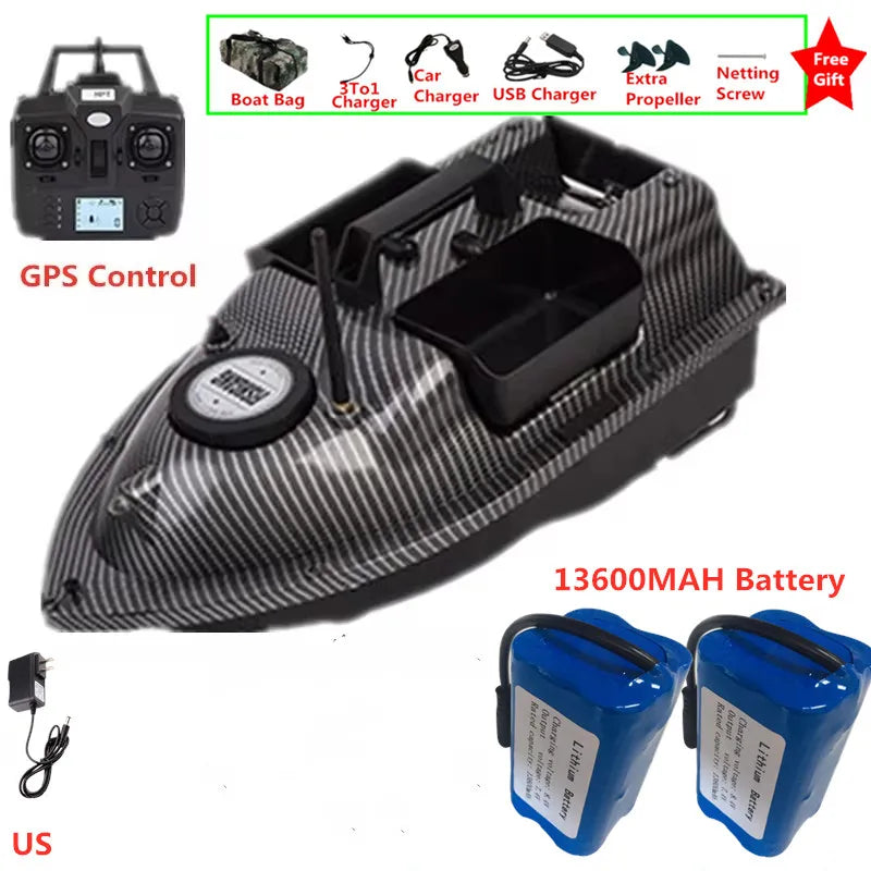16 GPS Return Nesting Sonar Fish Finder RC Bait Boat 500M 2KG LCD Screen Waterproof Correction Yaw Remote Control Fishing Boat