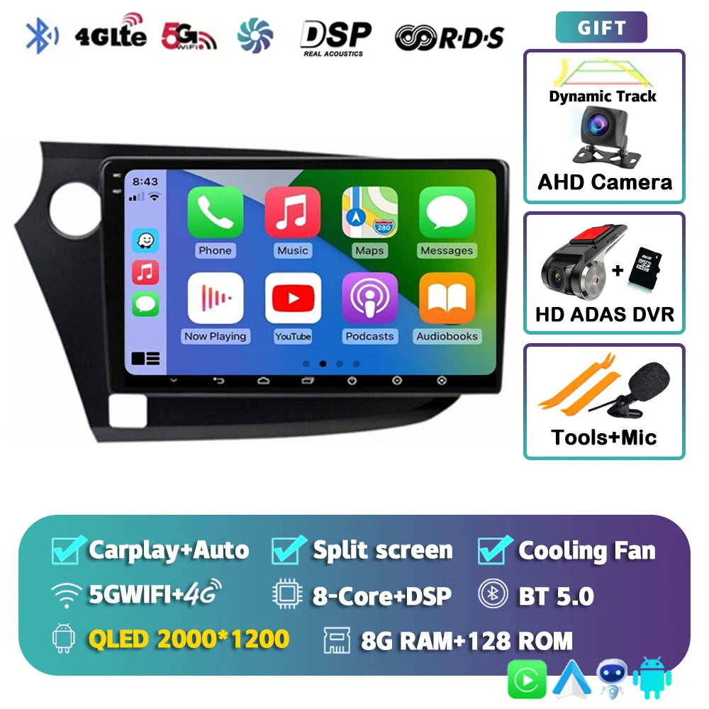 Android 14 Carplay Auto Car Radio Multimedia Player For HONDA INSIGHT 2009-2014 Navigation Autoradio GPS Stereo 2din Head Unit