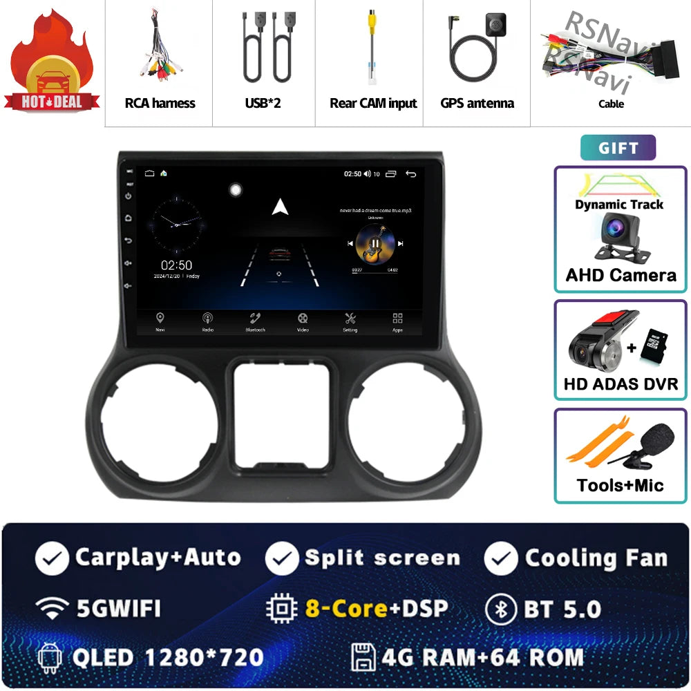 Android 14 Carplay Auto For Jeep Wrangler 3 JK 2015 2016 2017 Car Radio Player Multimedia srereo Navigation BT 4G WIFI DSP