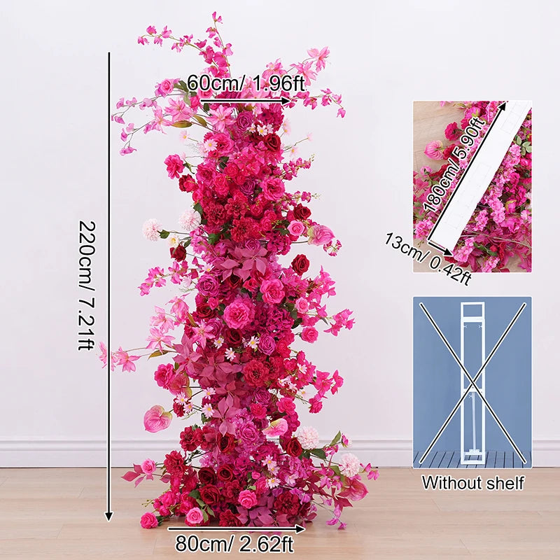 Hot Pink Rose Palm Orchid Aisle Floral Arrangement Wedding Backdrop KT Board Decor Hang Flower Row Banquet Window Display H8919