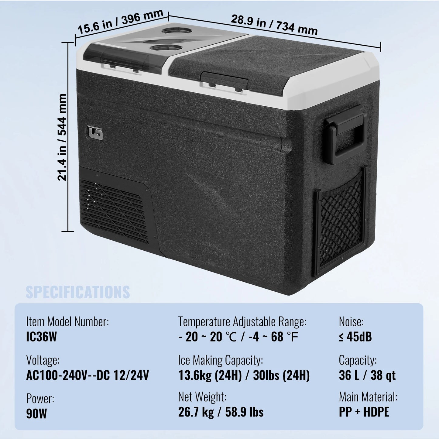 VEVOR 36L 40L 50L 58L 95L 115L Car Refrigerator, 12 Volt, Dual Zone Portable Freezer, Compressor Cooler for Home Camping RV Car