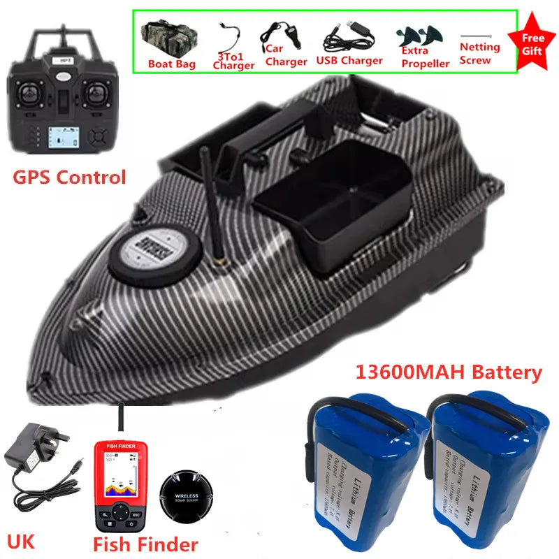 16 GPS Return Nesting Sonar Fish Finder RC Bait Boat 500M 2KG LCD Screen Waterproof Correction Yaw Remote Control Fishing Boat
