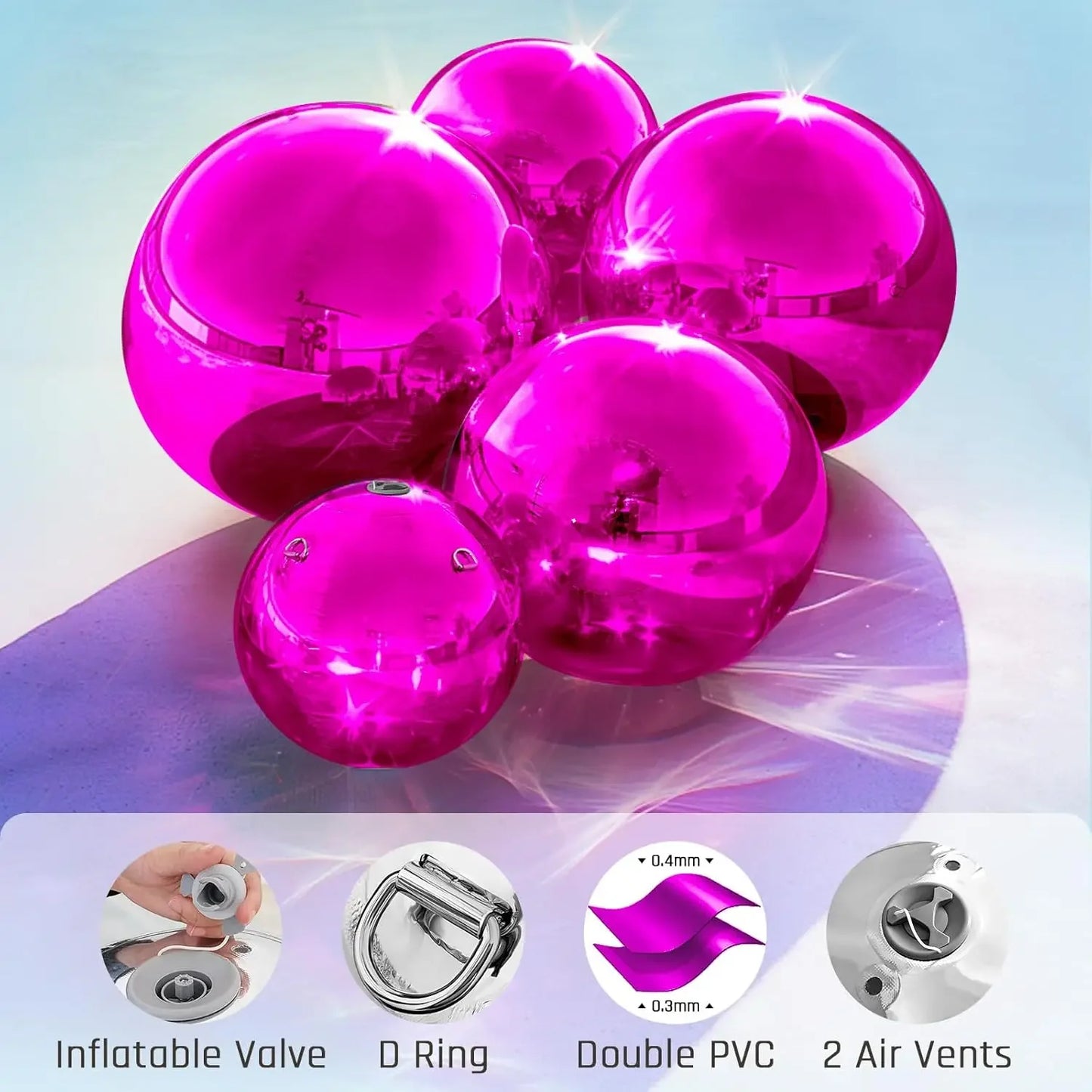 Disco Mirror Balls Inflatable Mirror Balloon Silvery Pink Sphere Pvc Chrome Hanging Giant Shiny Balls Christmas Party Decoration