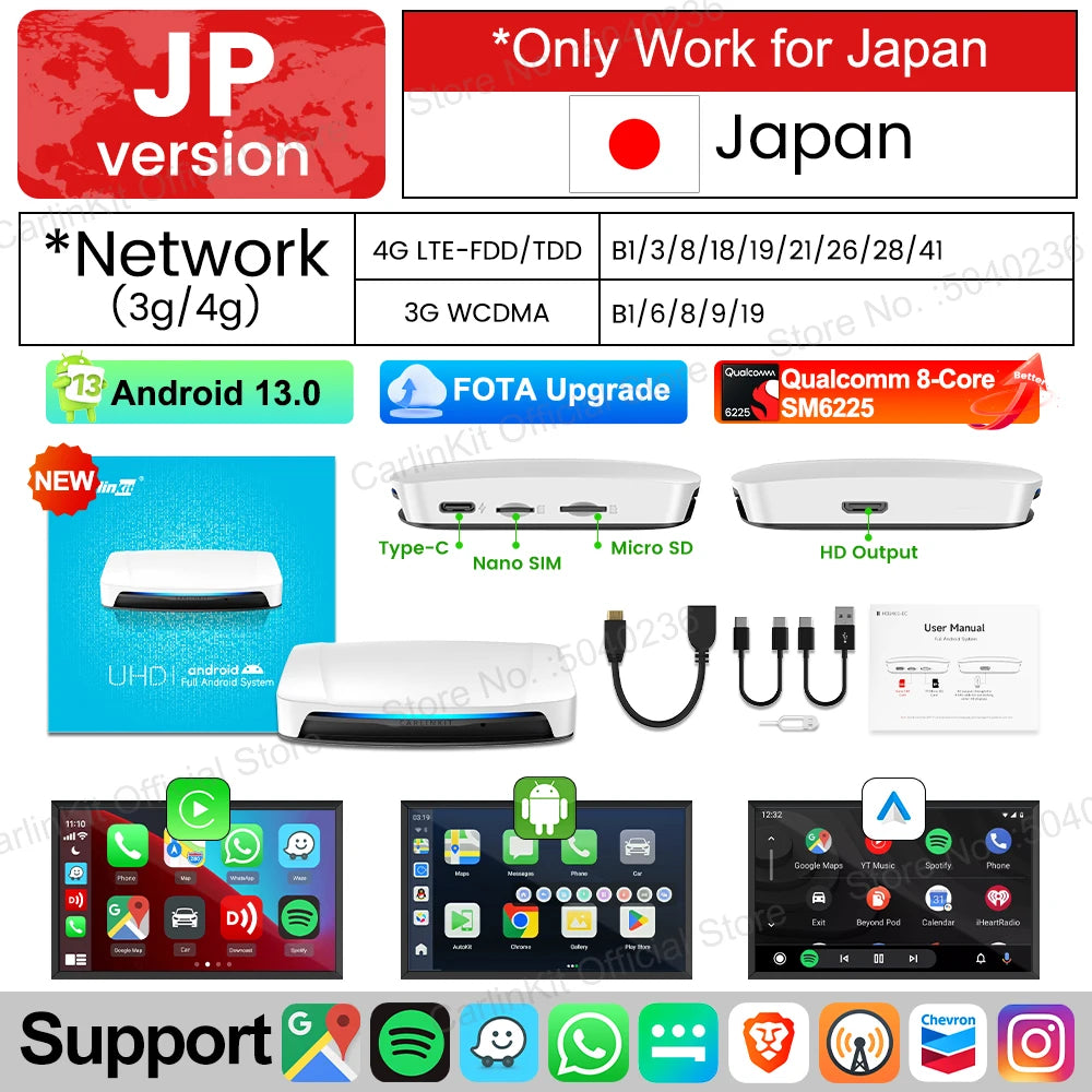 2025 CarlinKit HDMI Video Output Android 13 CarPlay AI Box SM6225 8-Core Android Auto Wireless CarPlay Split Screen Smart TV Box