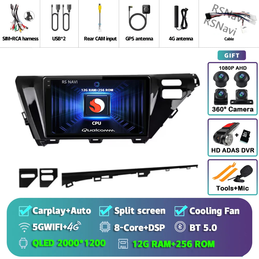 Android 14 Carplay Auto Car Radio For Toyota Camry 8 XV 70 2017 2018 2019 2020 Navigation Video Player Multimedia Stereo DSP GPS