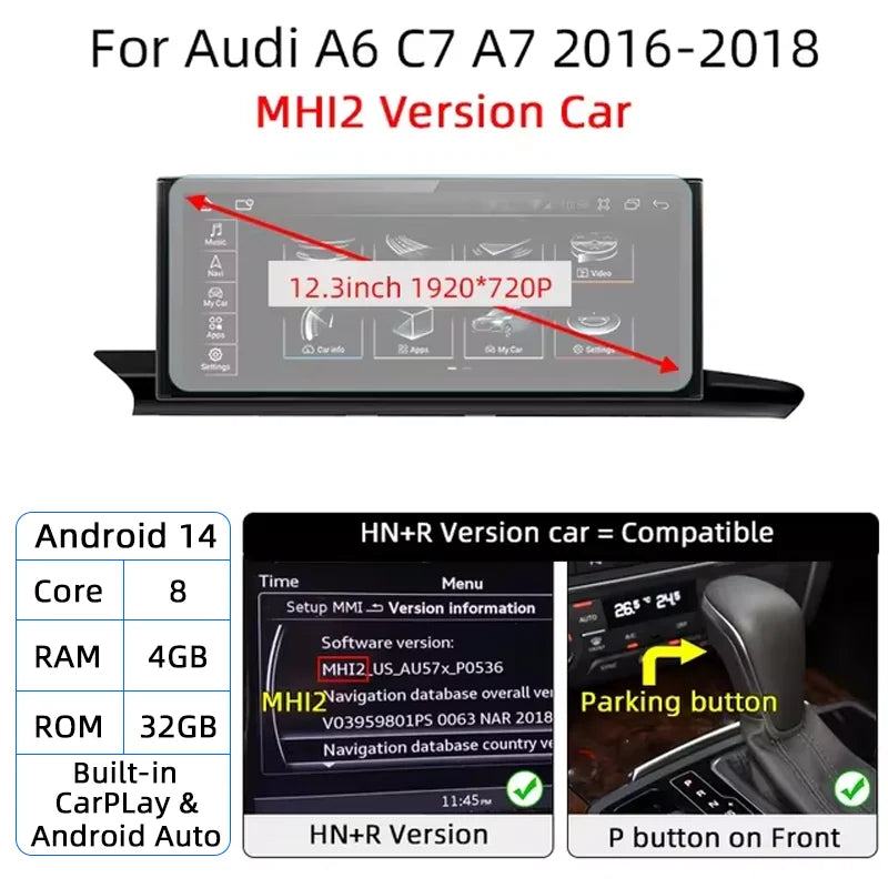 For Audi A6 A7 C7 Android 14 Car Radio Multimedia mp3 Player IPS Carplay Screen Stereo 4G GPS Navigation WIFI Head Unit