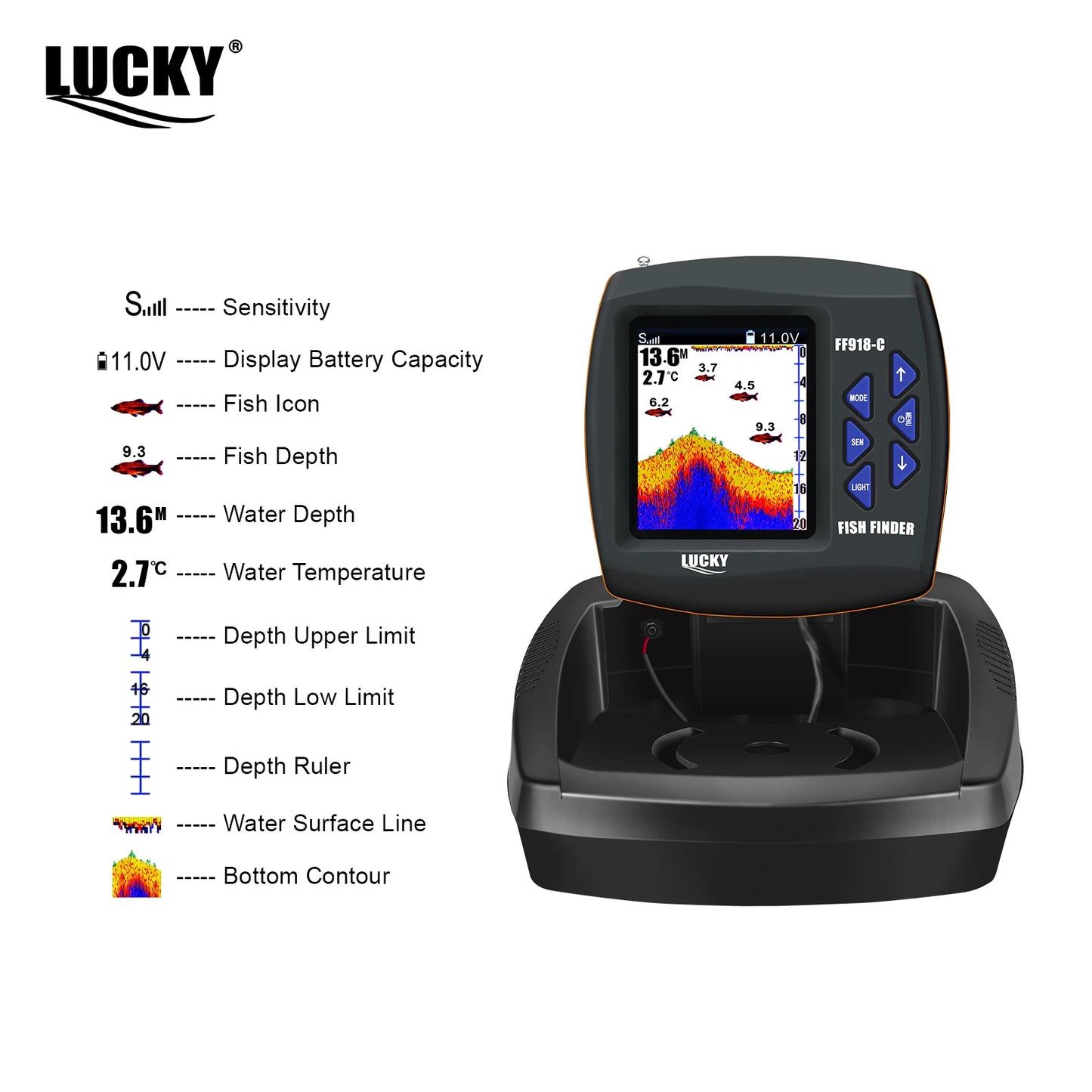 LUCKY FF918-C180 Remote Control Bait Boat Fish Finder 3.5" LCD perating range 300m Depth Range 100M Wireless