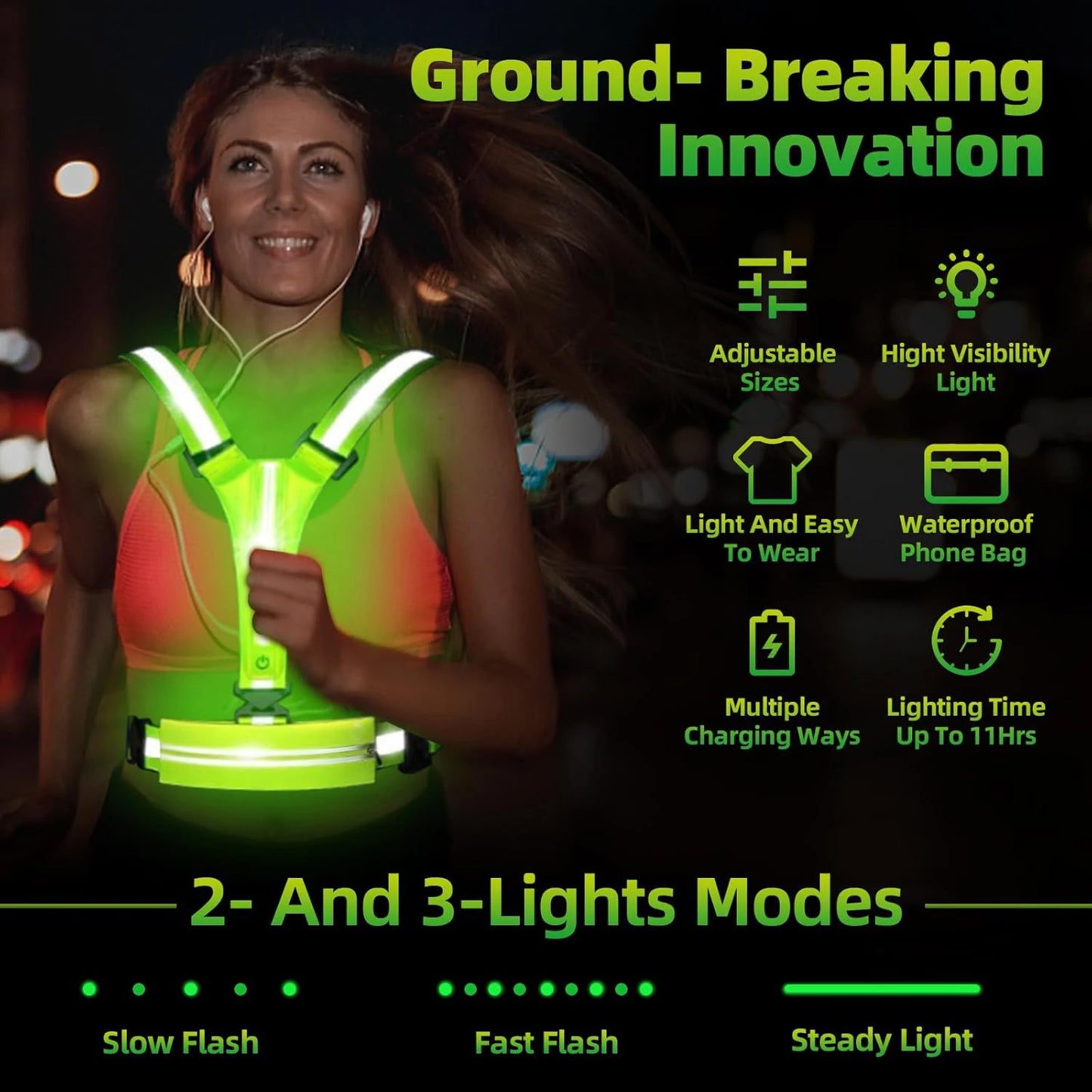 Cycling Running Luminous Vest Safety Reflective Vest LED Light Adjustable Cycling Vest Night Warning Work Fishing Sports Vest