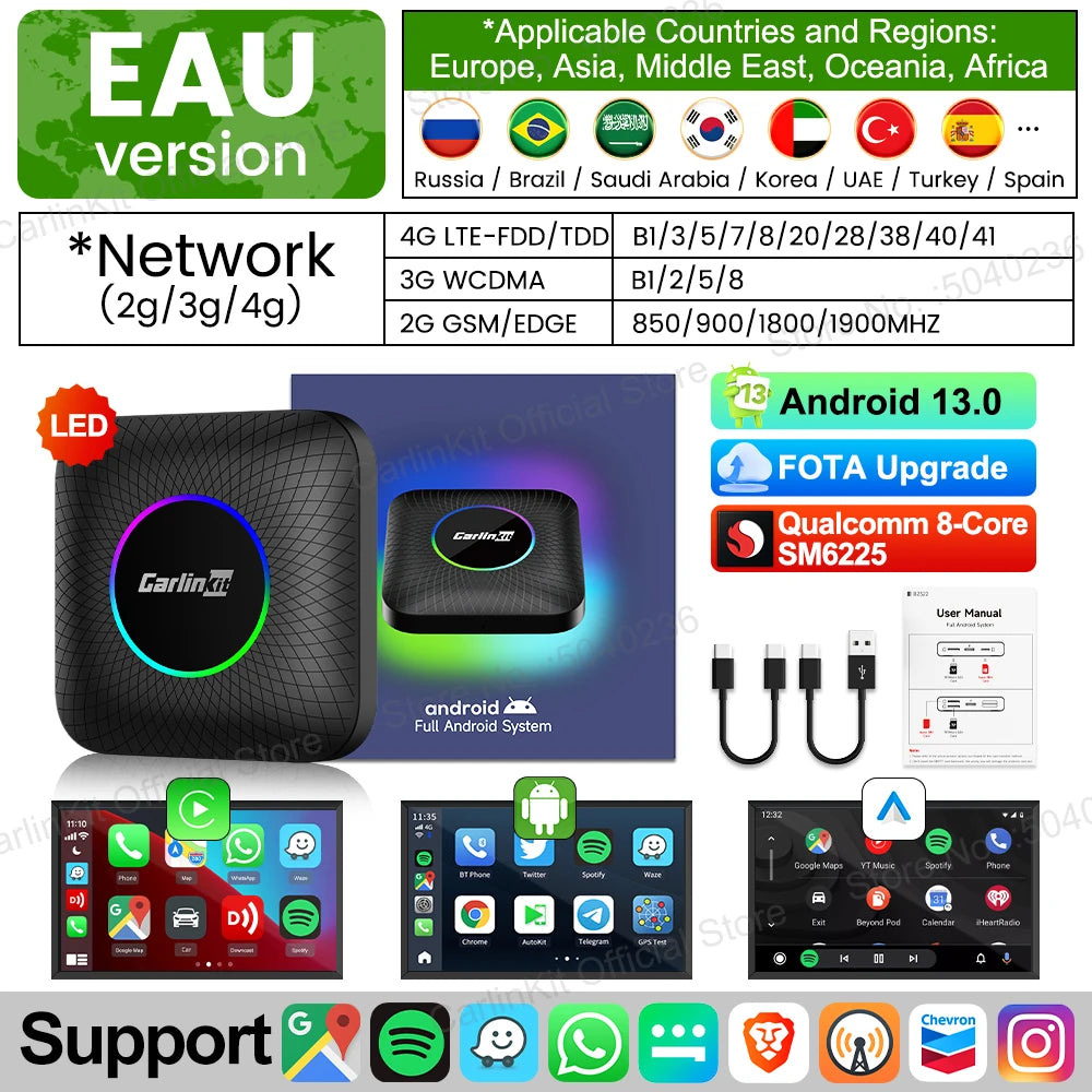 2025 NEW CarlinKit CarPlay Ai Box Qualcomm 8-Core Android 13 Wireless Carplay Android Auto Car Video TV Box WiFi SIM For Netflix
