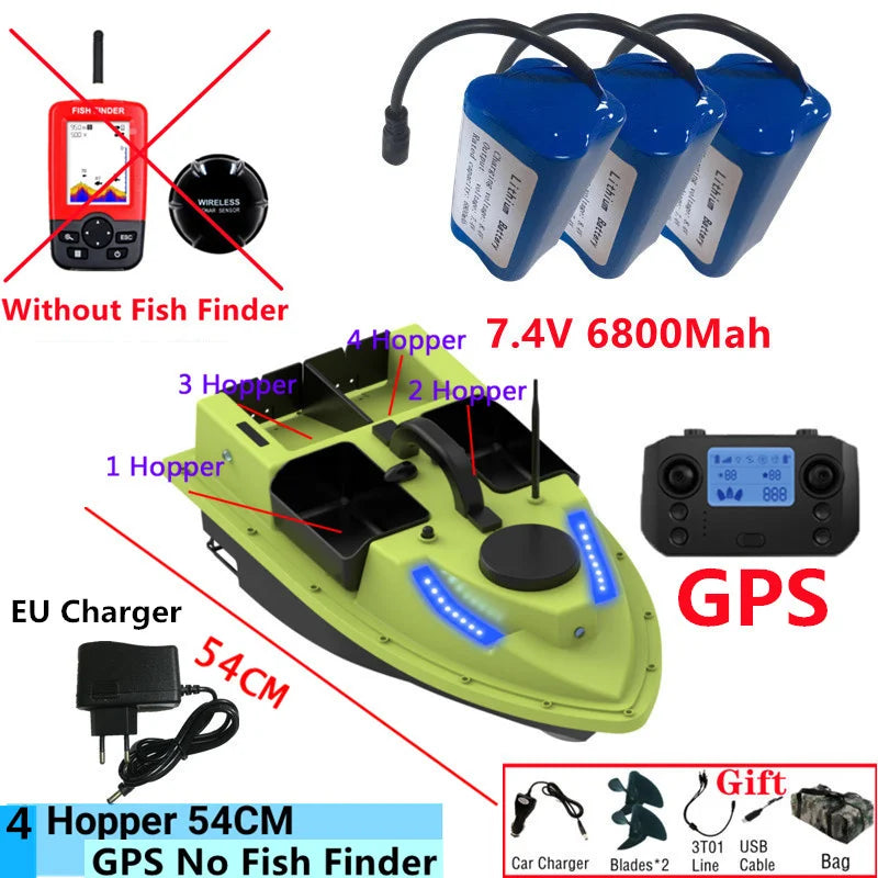 99GPS Smart Cruise Sonar Fish Finder High Speed RC Fishing Boat 4Hopper 600M 3KG Waterproof Lighting Remote Control RC Bait Boat