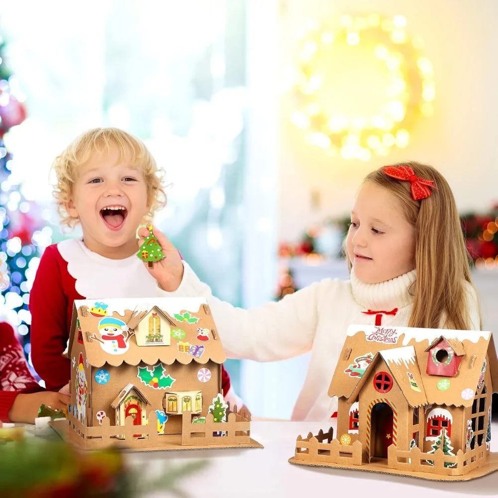 Yunsailing Christmas Gingerbread House Kit Cardboard Christmas ay Fun Game Party Decorating Playtime(12 Sets)