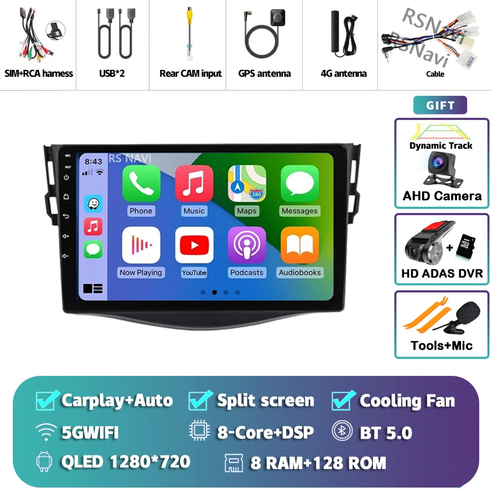Android 14 Carplay Car Radio Multimedia For Toyota RAV4 Rav 4 2005 - 2013 navigation video DVD Autoradio Stereo 2din 4G+BT GPS