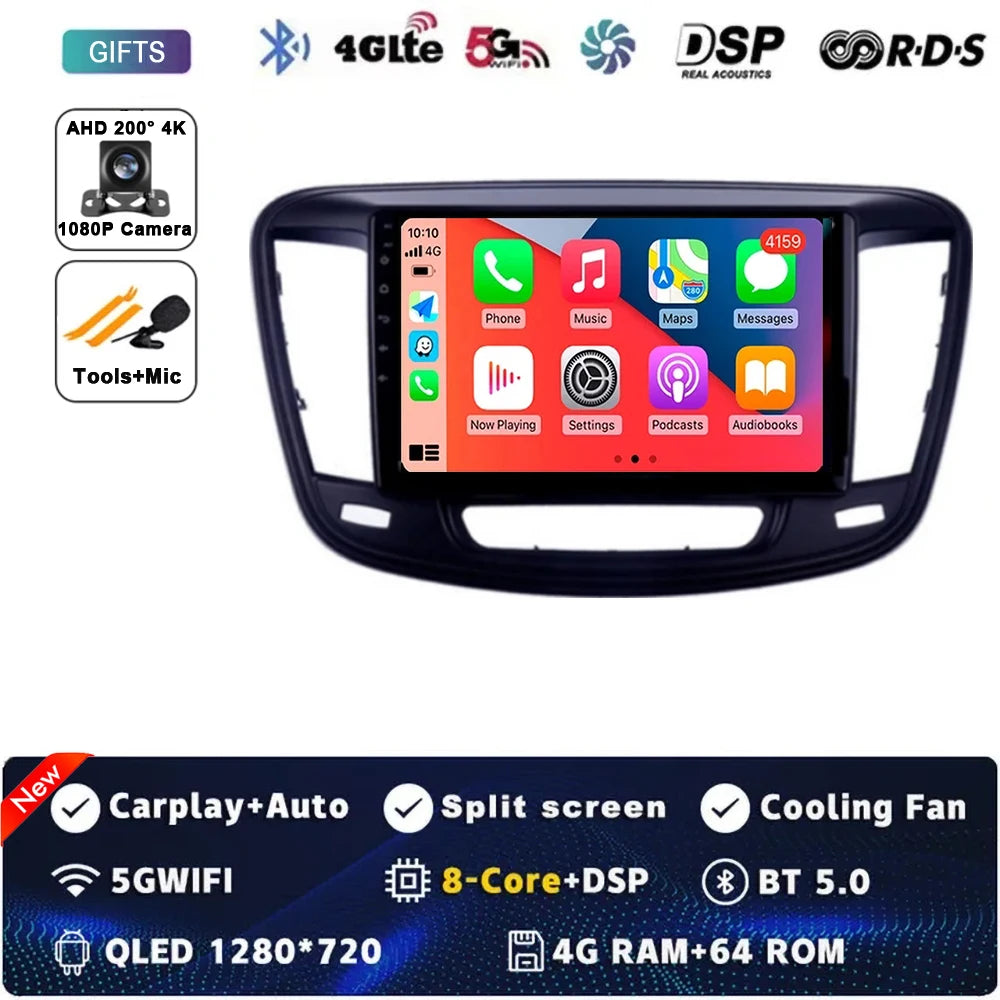 9" Car Raido Carplay Android 14 For Chrysler 200 200C 2015 - 2019 Auto Multimedia Screen Stereo Video Player GPS Navigation WIFI