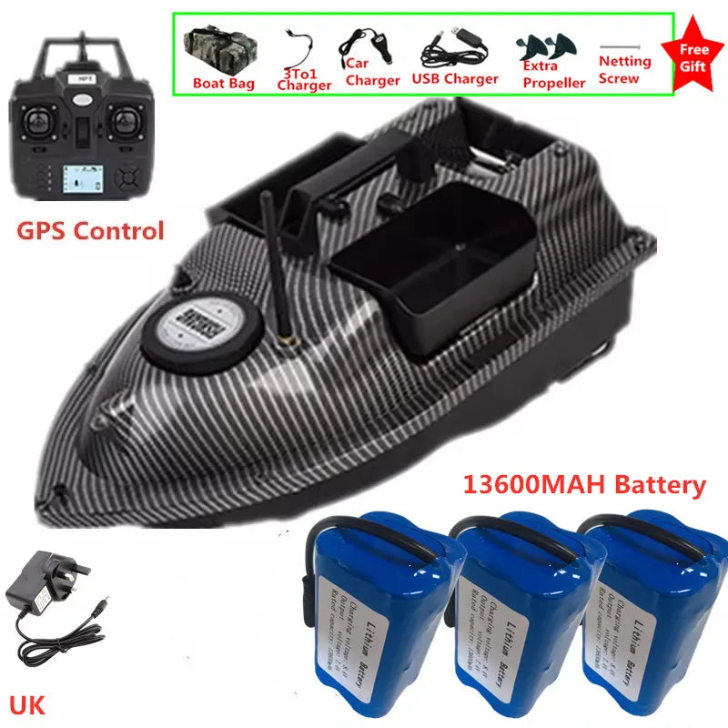 16 GPS Return Nesting Sonar Fish Finder RC Bait Boat 500M 2KG LCD Screen Waterproof Correction Yaw Remote Control Fishing Boat
