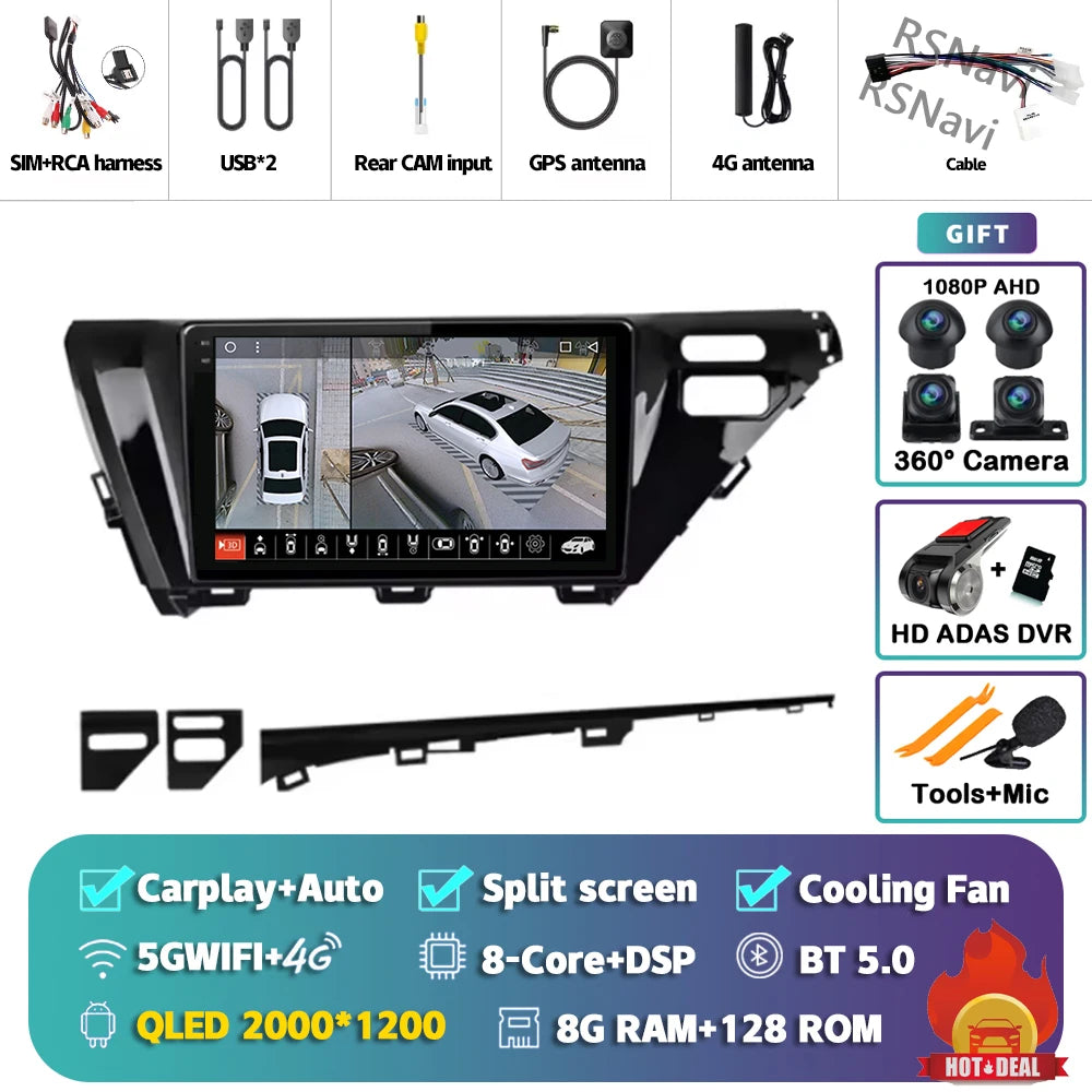 Android 14 Carplay Auto Car Radio For Toyota Camry 8 XV 70 2017 2018 2019 2020 Navigation Video Player Multimedia Stereo DSP GPS