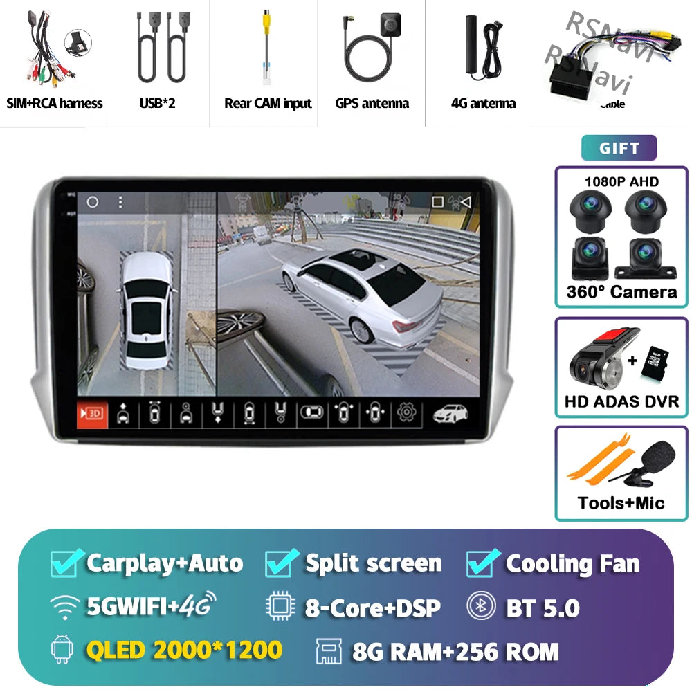 Android 14 Navigation Multimedia Player For Peugeot 2008 208 Series 2012 2013 2014 - 2018 Carplay Auto Stereo BT video Car radio