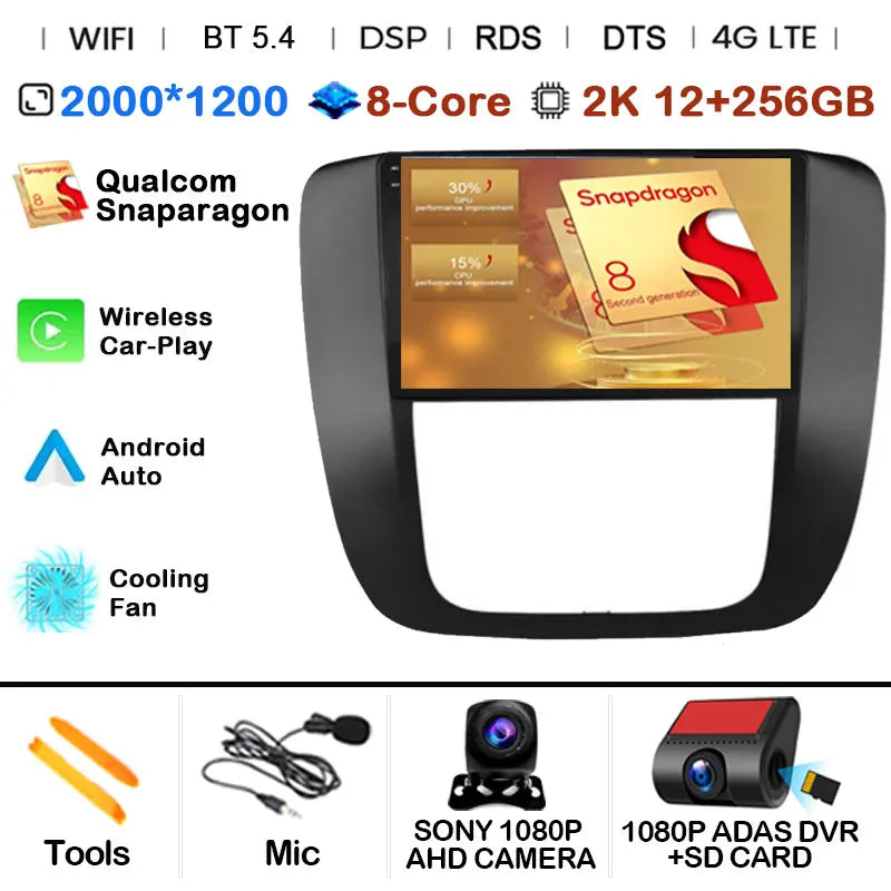 Android 14 Car Radio Multimedia For GMC Yukon 3 GMT 900 for Chevrolet Tahoe 3 III GMT900 2007 -2014 9" Screen Carplay Stereo GPS