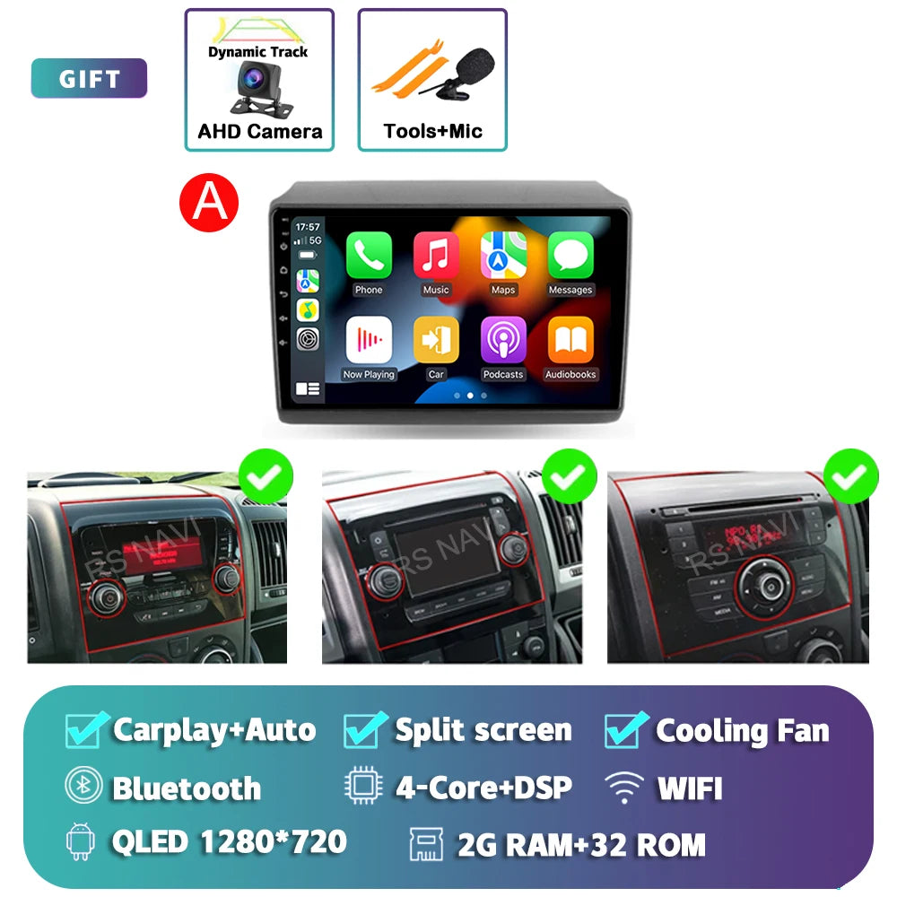 Android 14 Car Radio Carplay Auto GPS Navigation Multimedia Player For Fiat Ducato 2007 - 2015 video Stereo DVD 2 DIN Wifi+4G BT