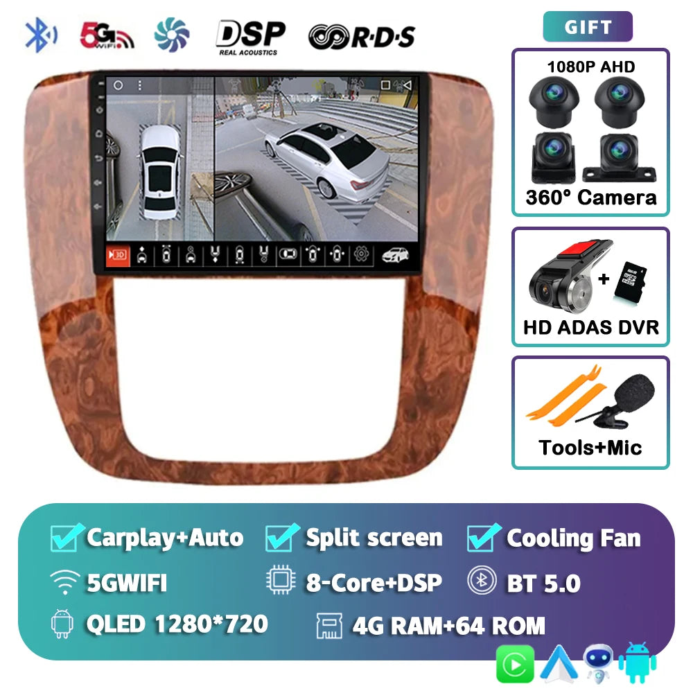 Android 14 Car Radio For GMC Yukon Chevrolet Tahoe Suburban 2008-2012 Carplay Multimedia Video Player Navigation Stereo Wifi+4G