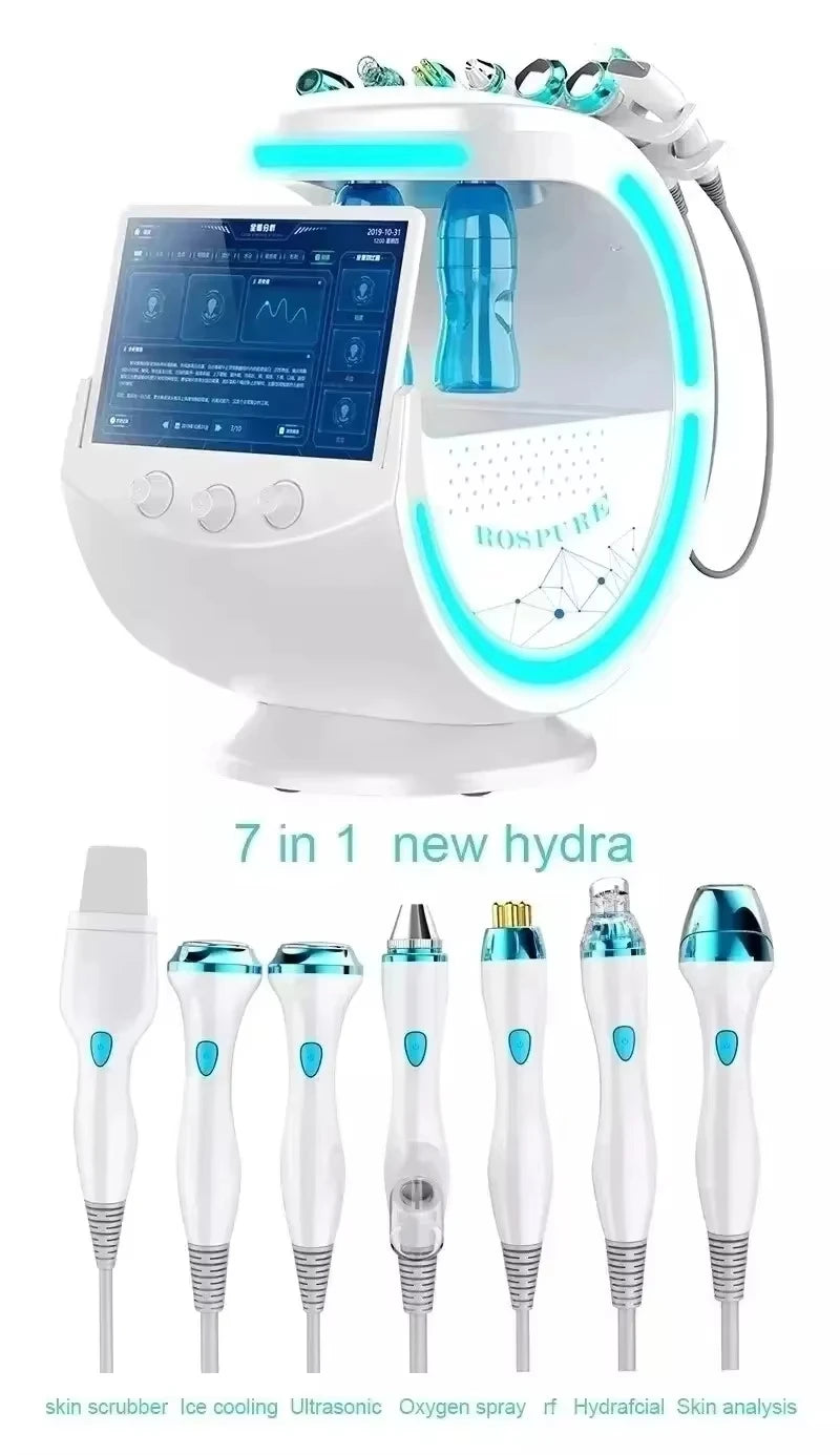 Smart Ice Blue 7 in 1 Facial Skin Analyzer Ultrasonic Skin Rejuvenation Water Microdermabrasion Fa