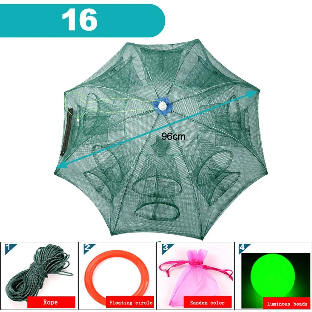 24/20/16/12/10/8/6/4 Holes Portable Fishing Net Shrimp Cage Nylon Foldable Fish Trap Folding Outdoor Automatic Collapsible