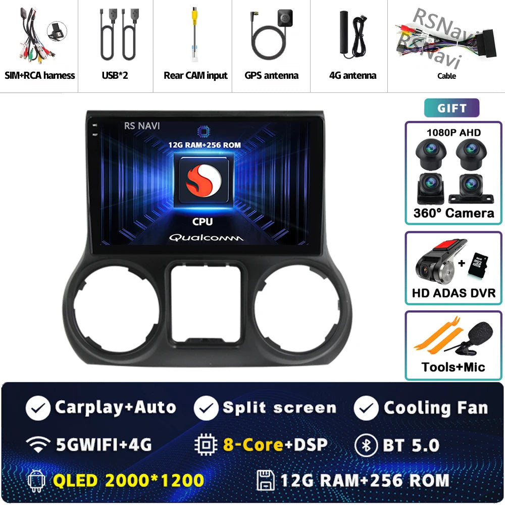 Android 14 Carplay Auto For Jeep Wrangler 3 JK 2015 2016 2017 Car Radio Player Multimedia srereo Navigation BT 4G WIFI DSP