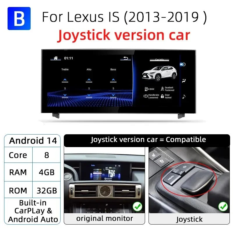 Nunoo Android 14 Wireless Carplay Auto Radio For Lexus IS RC 200 250 300 350 200t 300h Multimedia Player Navigation GPS DSP