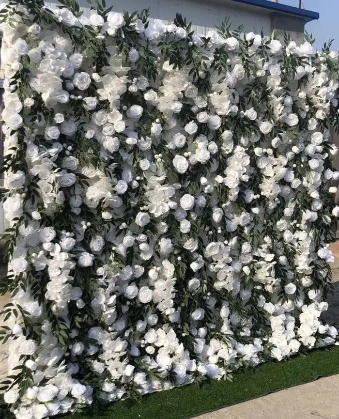 Uflower Mixed Flower White Rose Green Willow Leaf 5D Floral Wall Wedding Backdrop Event Party Decoration Props Wedding Decor