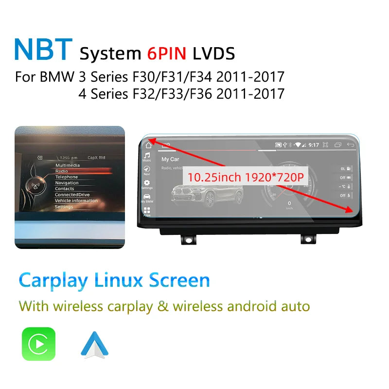 Android 14 Wireless Carplay Auto Radio Touch Screen For BMW 1 2 3 4 Series F20 F21 F22 F30 F31 F32 F33 F34 Multimedia Player GPS