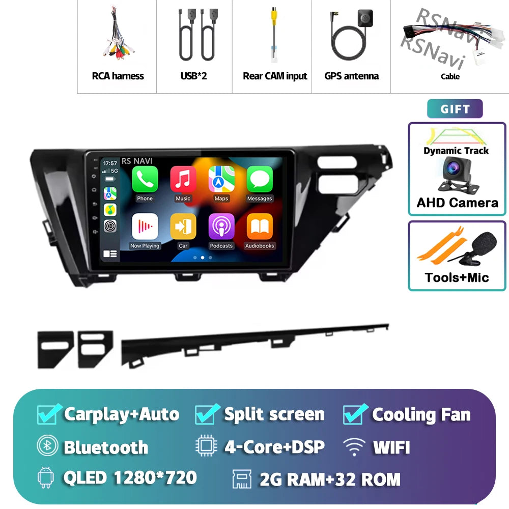 Android 14 Carplay Auto Car Radio For Toyota Camry 8 XV 70 2017 2018 2019 2020 Navigation Video Player Multimedia Stereo DSP GPS