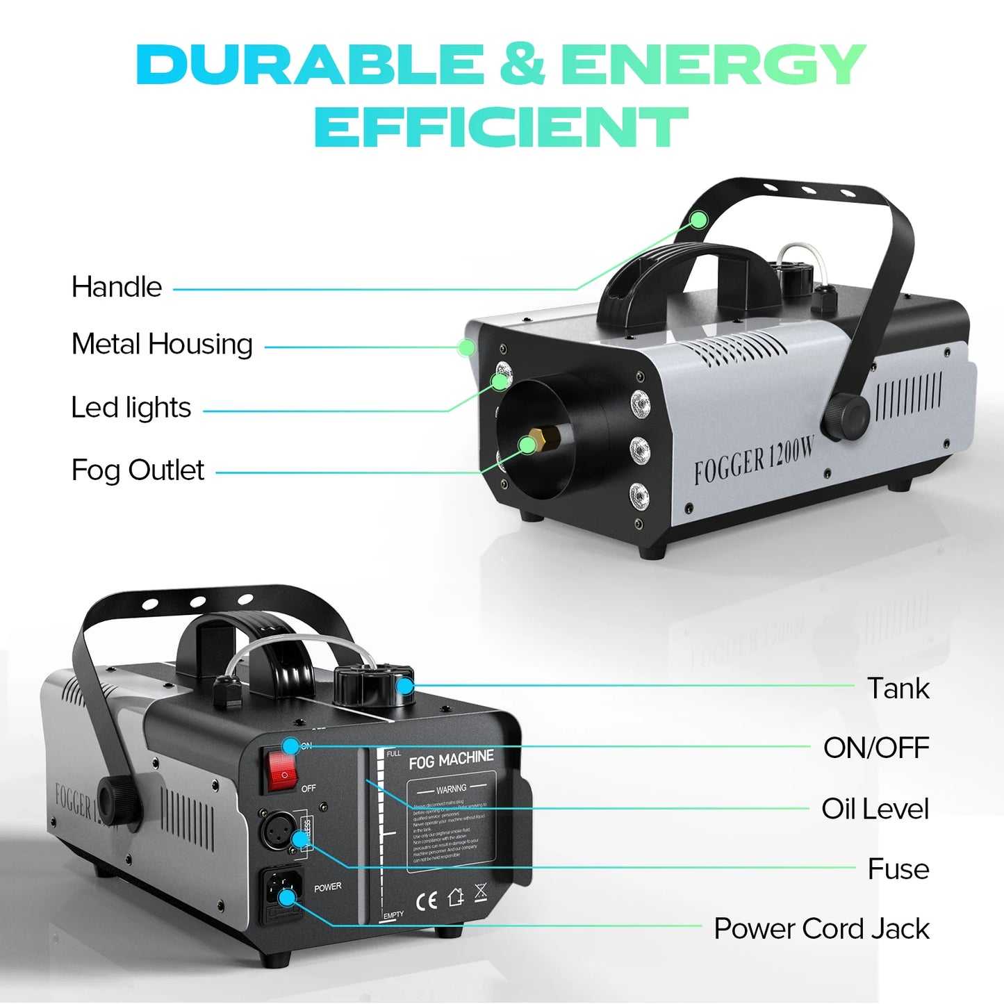 Somspot 1200W RGB LED Smoke Fog Machine Haze Generator Remote Controlled Fog Machine Stage Effect Equipment for DJ Disco Party power tools