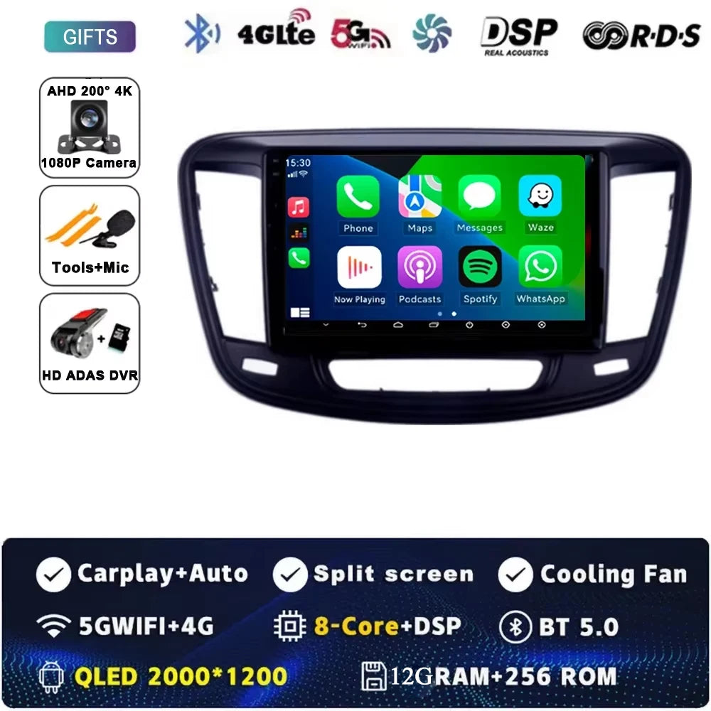 9" Car Raido Carplay Android 14 For Chrysler 200 200C 2015 - 2019 Auto Multimedia Screen Stereo Video Player GPS Navigation WIFI