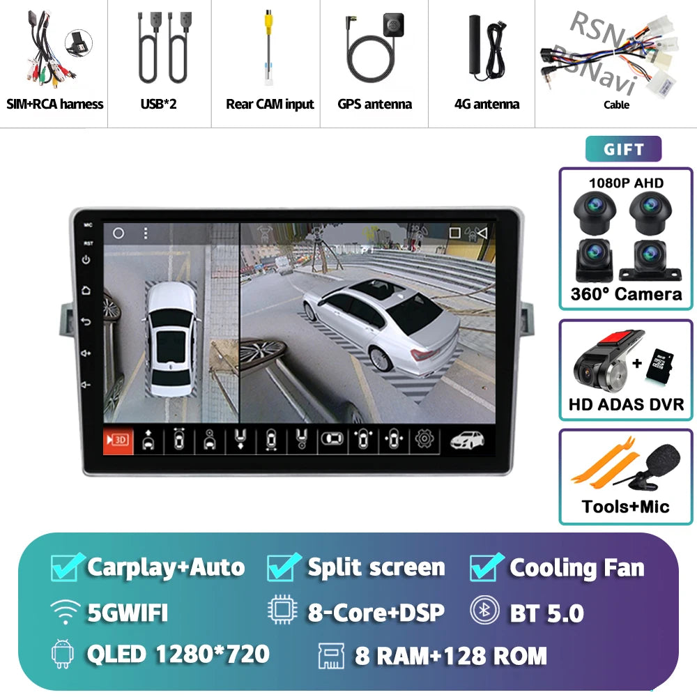 Android 14 Car radio Navigation Multimedia Player For Toyota Verso 2010 2011 2012 2013 2014 2015 2016 Carplay Auto Stereo video